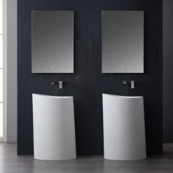 StoneArt Standwaschbecken Waschbecken Freistehend LZ503 Weiß 60x37cm Glänzend -Badmöbel Store bg10254 3og5sfgssxakex