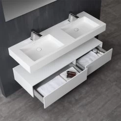 StoneArt Badmöbel-Set LP4514 Weiß 140x48cm Matt -Badmöbel Store bg10293 3917uncfqpw2s3