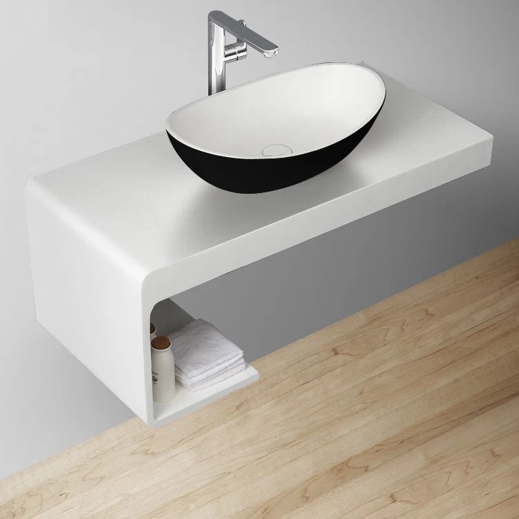 StoneArt Waschbecken LC149 (Mineralguss) Schwarz-weiß 56x35cm Matt 2 StoneArt Waschbecken LC149 (Mineralguss) Schwarz-weiß 56x35cm Matt – Bild 2