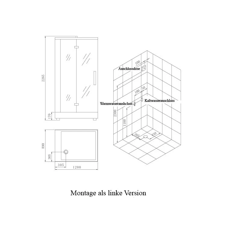 AWT Dampfdusche DZ959F8 Schwarz 120x90 Links 10 AWT Dampfdusche DZ959F8 Schwarz 120x90 Links – Bild 10