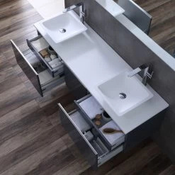 StoneArt Badmöbel-Set Milano ME-1600pro-2 Eiche Dunkel 160x45 -Badmöbel Store bg14436 6uweojmvc9ypkw