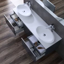 StoneArt Badmöbel-Set Milano ME-1600pro-3 Eiche Hell 160x45 -Badmöbel Store bg14441 6xtriecng5istv