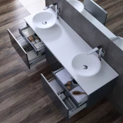 StoneArt Badmöbel-Set Milano ME-1600pro-4 Eiche Dunkel 160x45 -Badmöbel Store bg14444 6nobm4tasktqoa