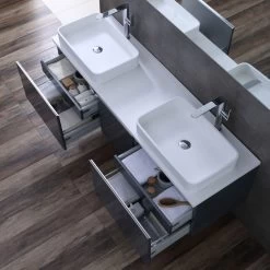 StoneArt Badmöbel-Set Milano ME-1600pro-5 Eiche Hell 160x45 -Badmöbel Store bg14449 6luqpvb0et53ne