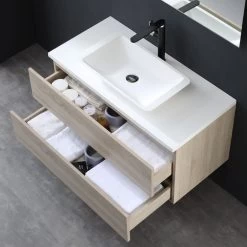 StoneArt Badmöbel-Set Brugge BU-1001pro-1 Eiche Hell 100x50 -Badmöbel Store bg14516 6ztkaen1nrhlla