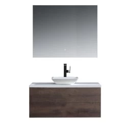 StoneArt Badmöbel-Set Brugge BU-1001pro-2 Eiche Dunkel 100x50 -Badmöbel Store bg14523 5klmpqx1bl45gr