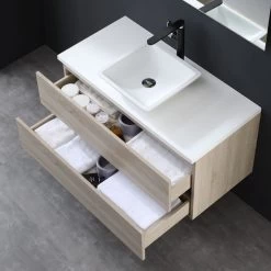 StoneArt Badmöbel-Set Brugge BU-1001pro-2 Eiche Dunkel 100x50 -Badmöbel Store bg14523 6tekwxmtsbsmrh