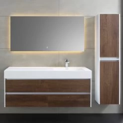 StoneArt Badmöbel-Set Mailand ML-1400 Eiche Dunkel 140x48 Rechts -Badmöbel Store bg14974 3vezxg4jvmbsuc